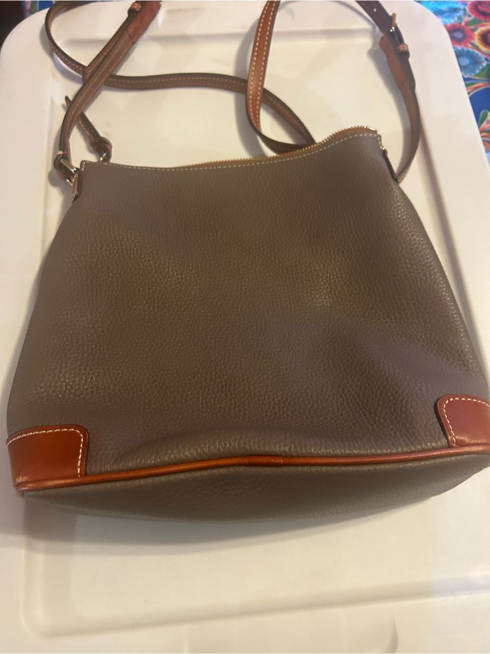 Dooney & Bourke Pebble Leather Crossbody w/ Gold Hardware in the color Elephant - Picture 4 of 4